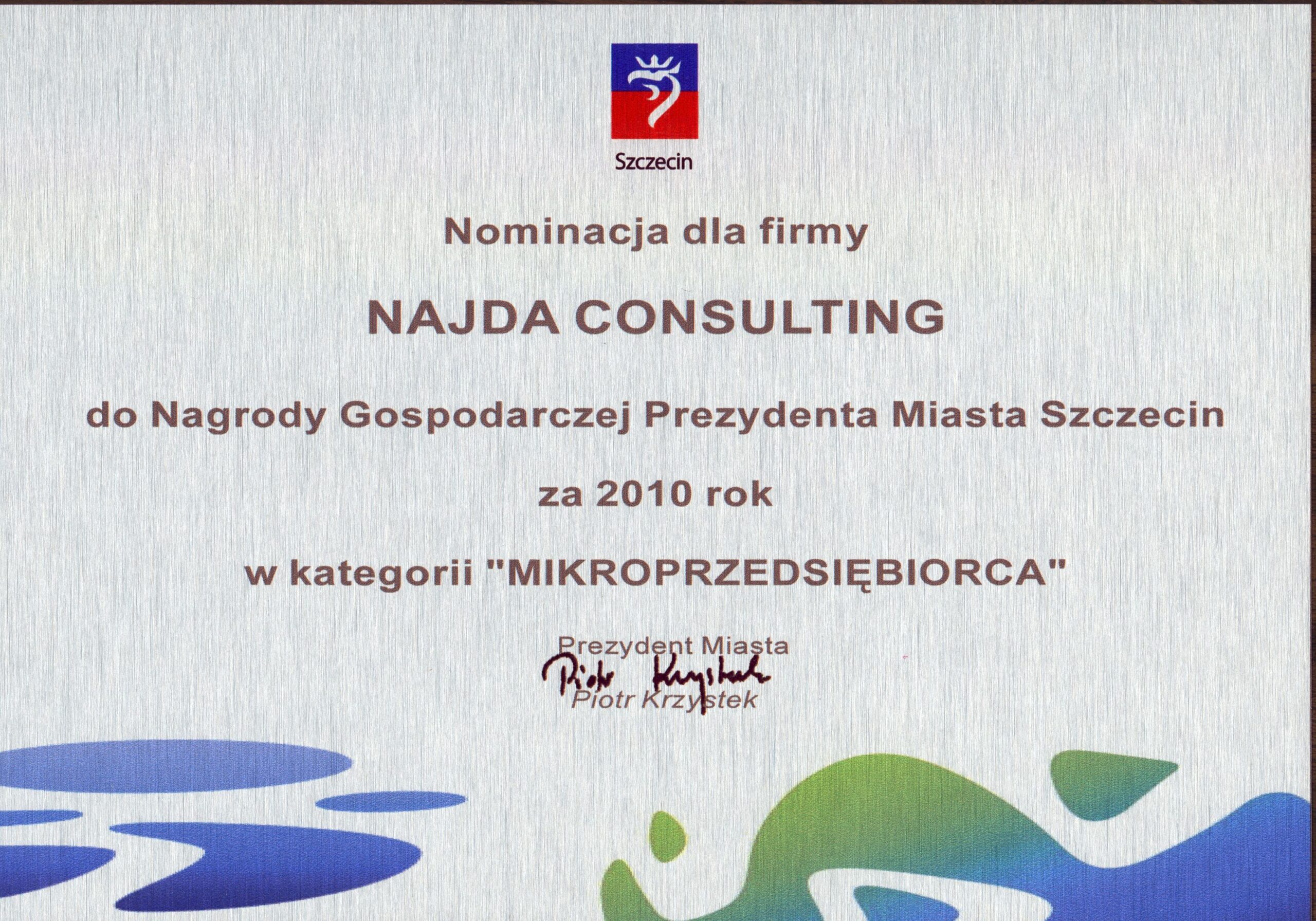 Najda Consulting na Gali rozdania Nagrody Gospodarczej Prezydenta Miasta Szczecin 2010